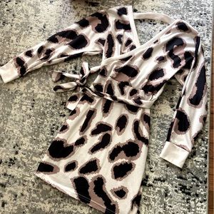 Leopard print V neck sweater dress